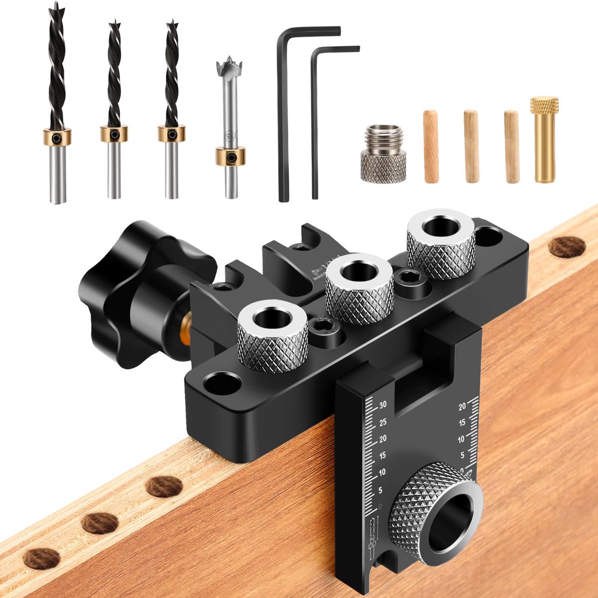 Boormal - Boormachine - 3-in-1 boormachine - Geschikt voor deuvels van 8, 10 en 15 mm - Boorhulp - Geschikt voor paneelmeubelen en IKEA-meubelen - Boormal voor deuvels - Boorpositioneerder voor houtbewerking - Zwart