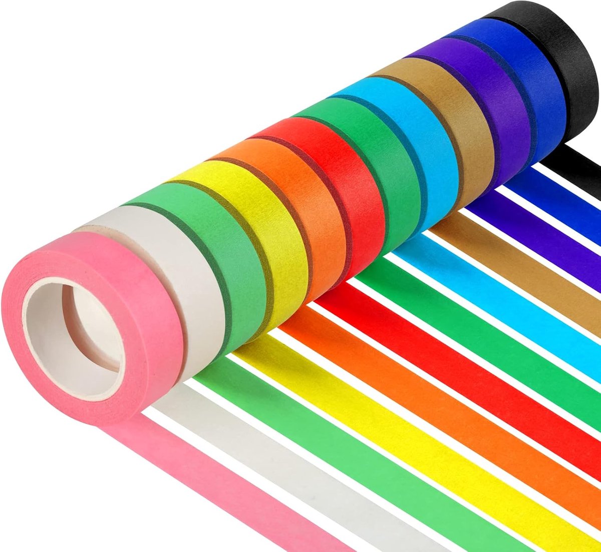12 Stuks Rainbows Masking Tape - Diy Craft Tape - 12 Kleuren - Buntes Colored Painting Tape - Waterdicht en Makkelijk Afscheurbaar - Voor Scrapbooking, Schilderen, Wanddecoratie en Doe-Het-Zelfprojecten