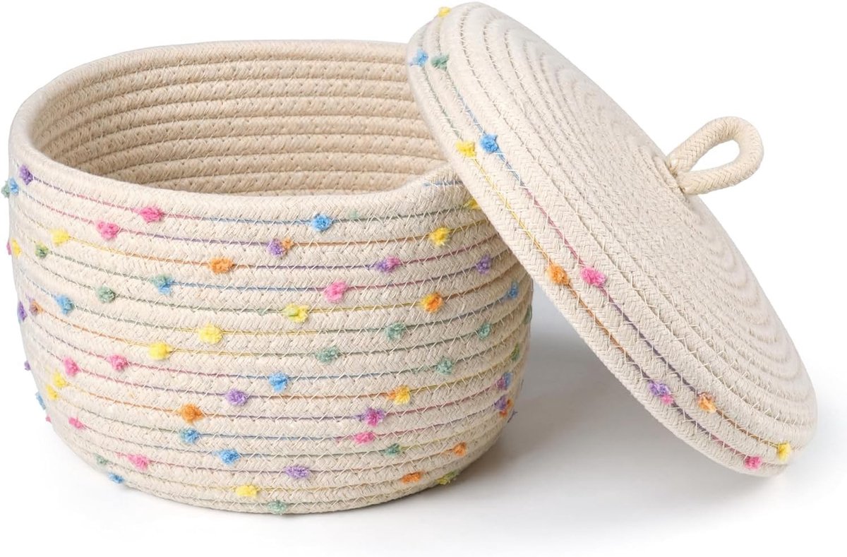 Opbergmand van Katoen met Deksel, Gevlochten Opbergdoos voor Kinderkamer, Keuken en Badkamer - Decoratieve Mand voor Organisatie en Ruimtebesparing