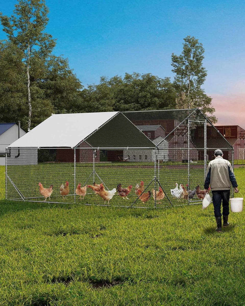 Groot metalen kippenhok met uitloop – Inloopbaar kippenhok – Kippenhok met uitloop en waterdichte en UV-bestendige afdekking – met veiligheidsslot – geschikt als kippenhok, eendenhok, hondenkennel of konijnenren - 400×300×200cm