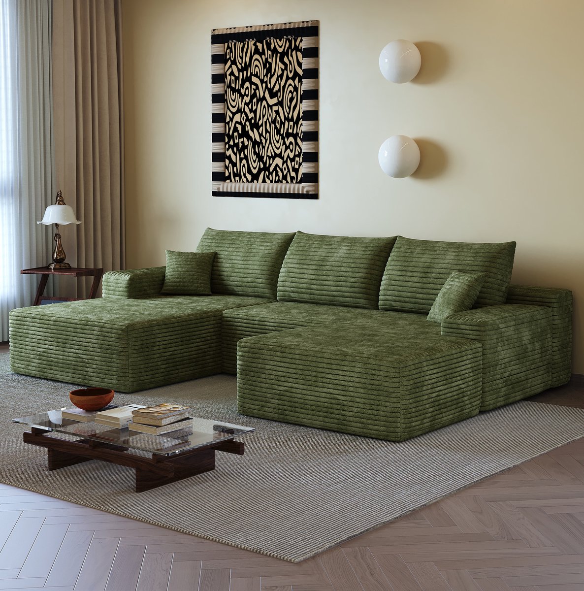 MIVRAY Hoekbank 270 x 175 x 83 cm - Modulaire L-Vorm Met Chaise Longue Zonder Montage - Voor Woonkamer En Slaapkamer - Stof Groen