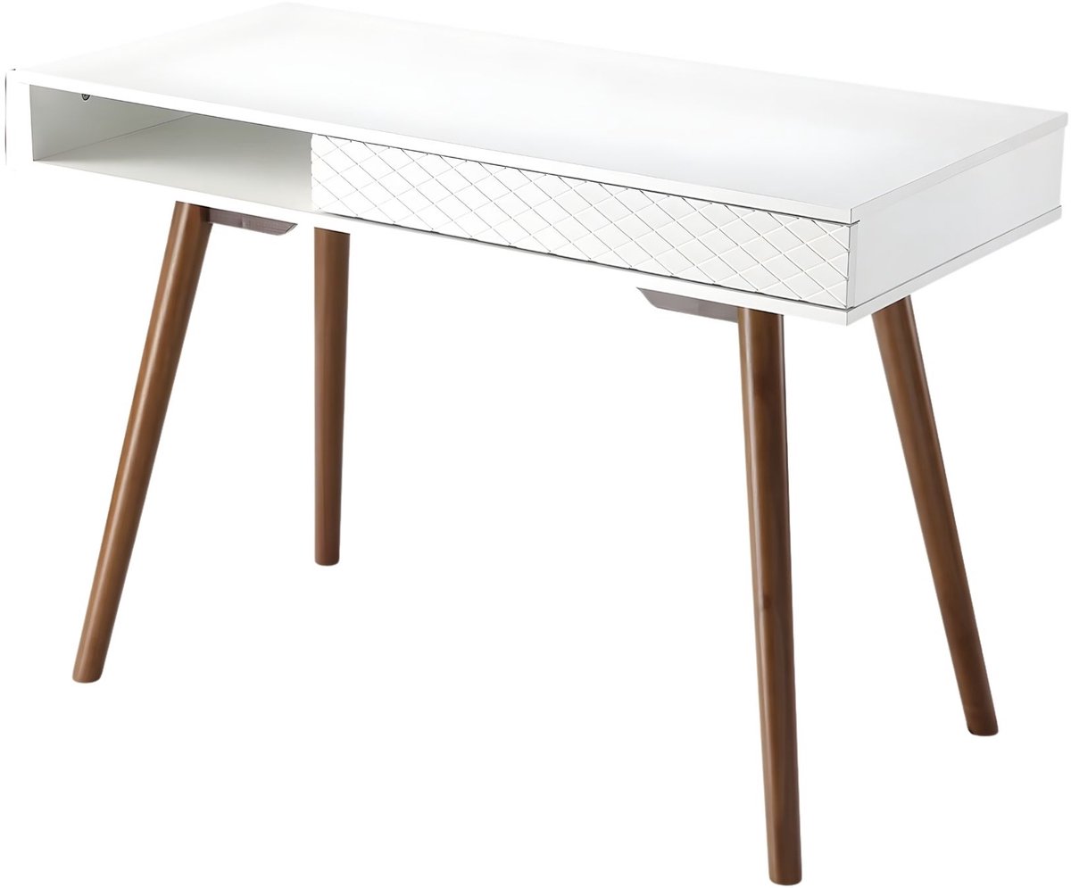 Happiq Bureau - 106,68 cm Computer- en Schrijftafel met Lades, Modern Mid-Century - 487,6 cm White