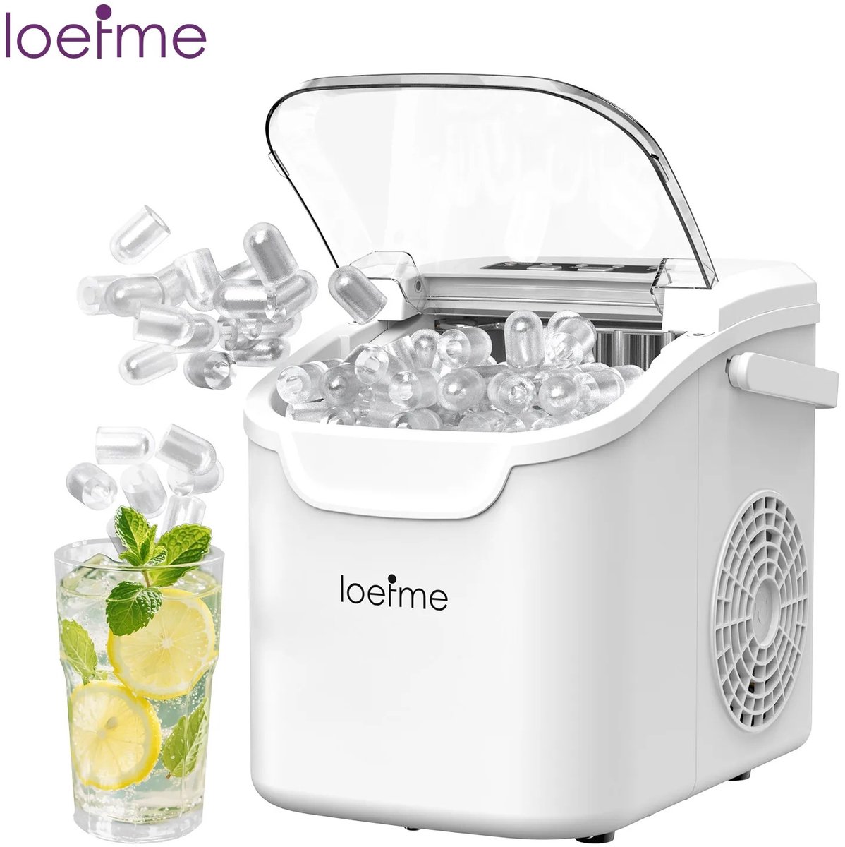 Cherrys Finds - Ijsblokjesmachine - Ijsblokjesmachine Klein - Ijsblokjesmachine Zelfreinigend - Draagbare IJsblokjesmachine - Ijsblokjesmachine Rvs 0,8L - Ijsblokjesmaker - 12kg - Ijsmand & IJsschep - Wit