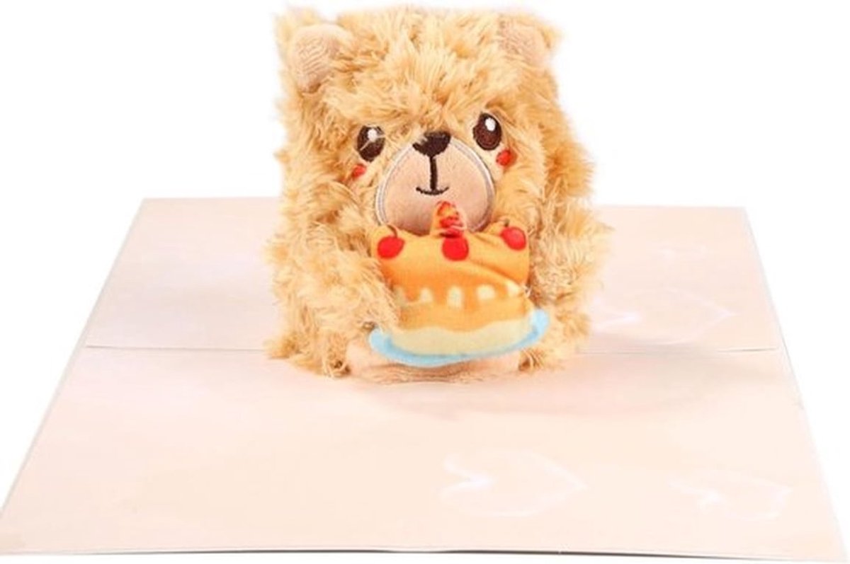 Verjaardagskaart - 3D - Pluche - Beer - Verjaardagscadeau - Pop-Up Kaart - Gelukkige Verjaardag - Geschikt voor Moeder Zus Vrouw – Bruin Beer Teddy.