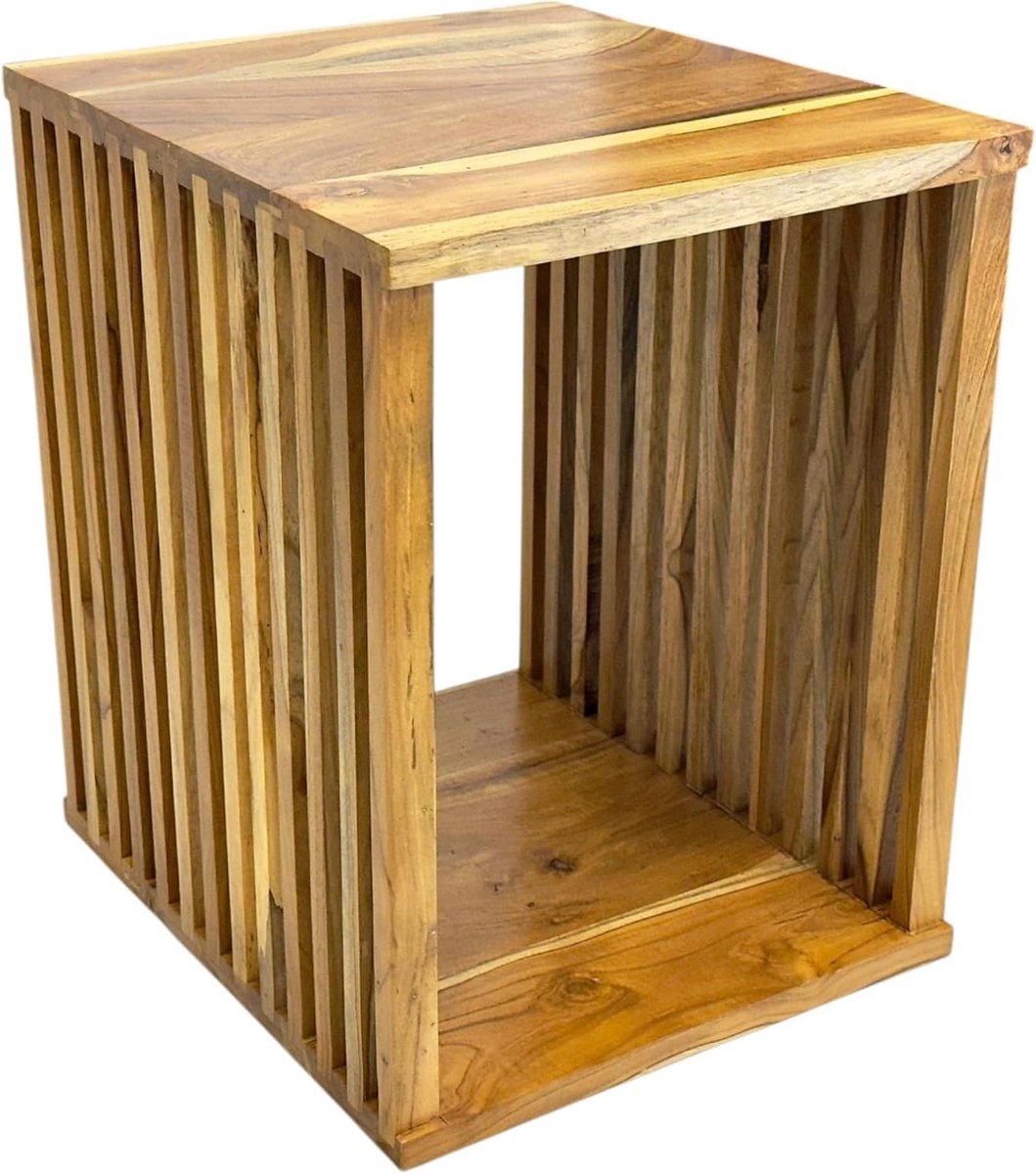 Teakhouten bijzettafel - Houten bijzettafel unicum - Decoratief meubelstuk - Handgemaakt massief hout - 45x35x40 cm - Naturel