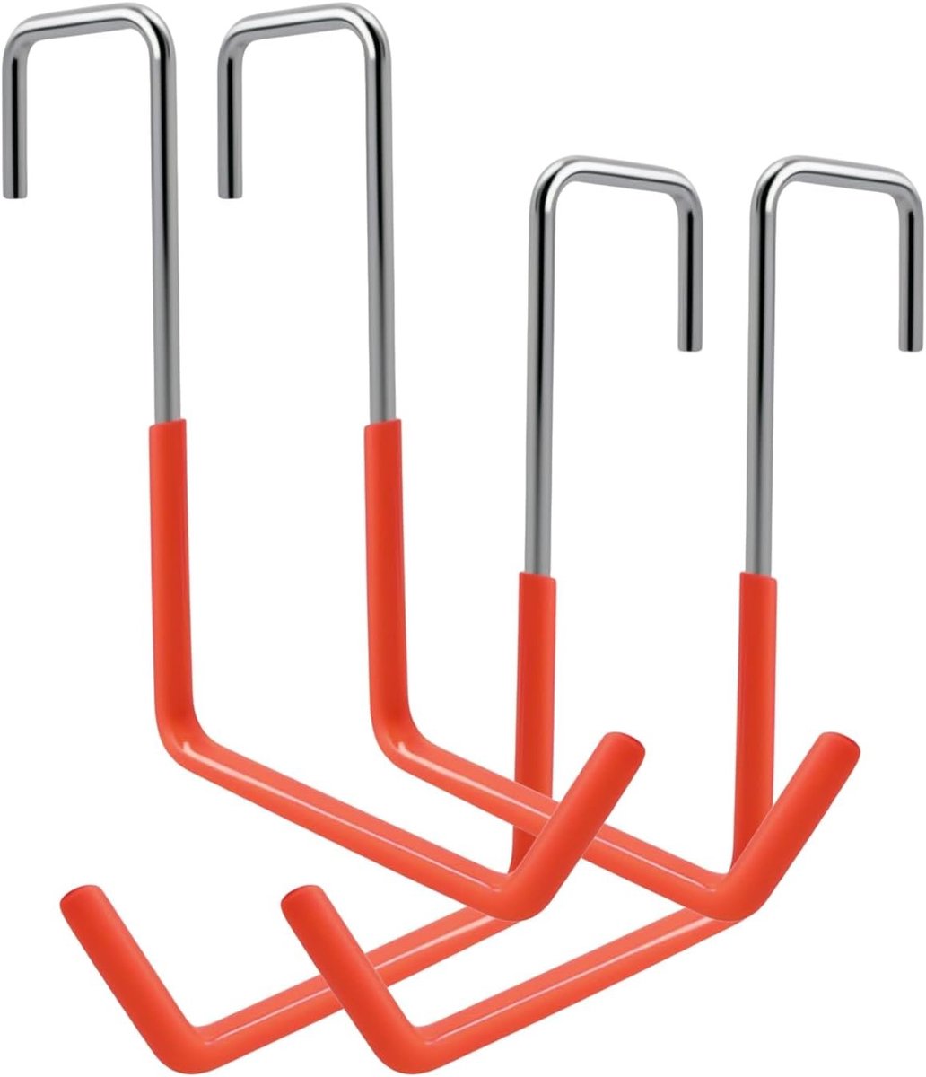 Fietshouder set van 4, S-vormige garagehaken met dompelcoating voor het ophangen van fietsen, tuingereedschap en ladders, ideaal voor ruimtebesparing en organisatie