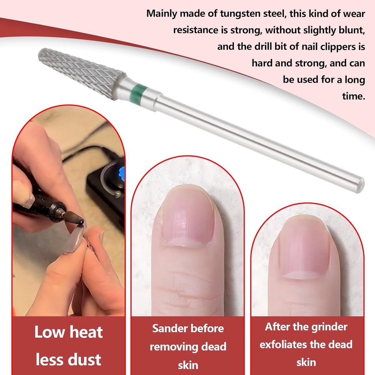 Harde Metaal Frees voor Manicure, 2.35 mm, Elektrische Nagelboor voor Gel, Verwijderen van Nagelriemen en Nagelpanelen, Coarse Teeth Groen