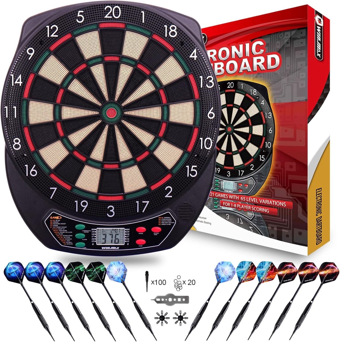 Professionele Elektronische Dartbord Set voor 1 tot 8 Spelers met 12 Darts, 12 Flights en Accessoires - Ideaal voor Feesten en Wedstrijden