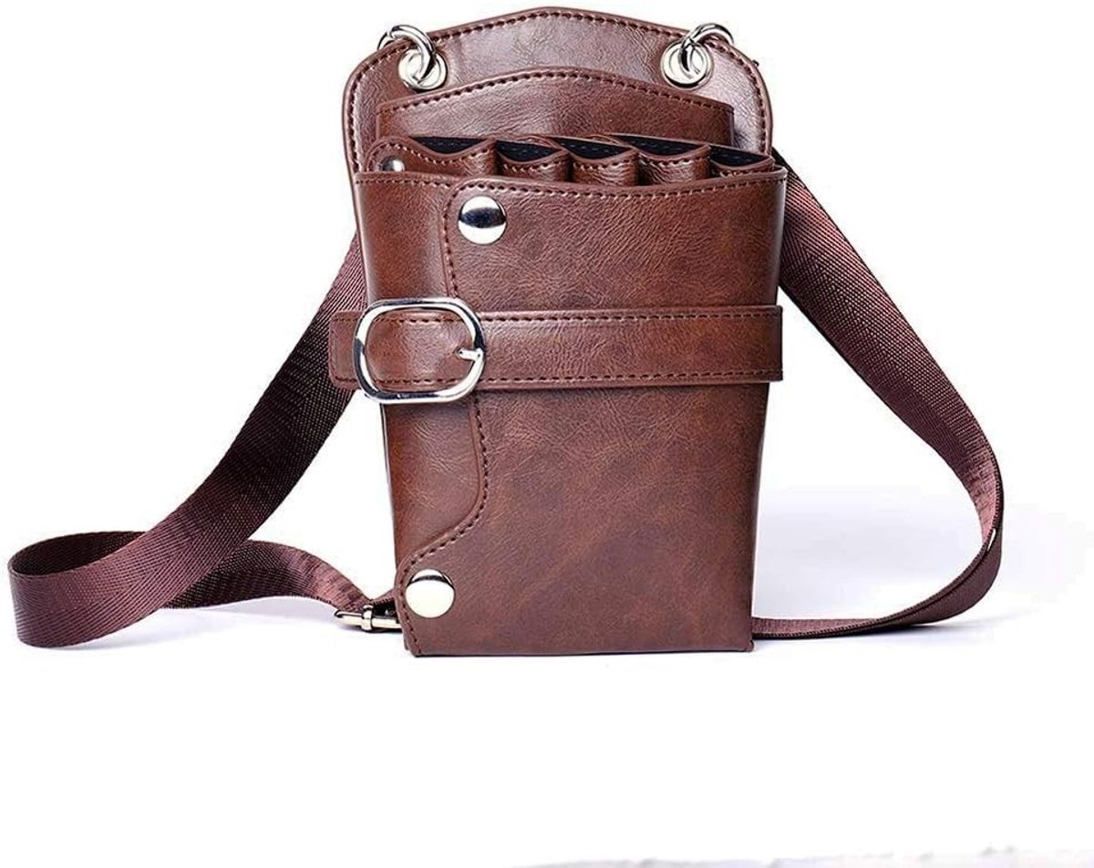 Scissor Pouch en Schaar Houder met Verstelbare Schouderband en Snelle Gespen voor Kappers en Stylisten - Bruin, Ideaal voor Salon Gebruik