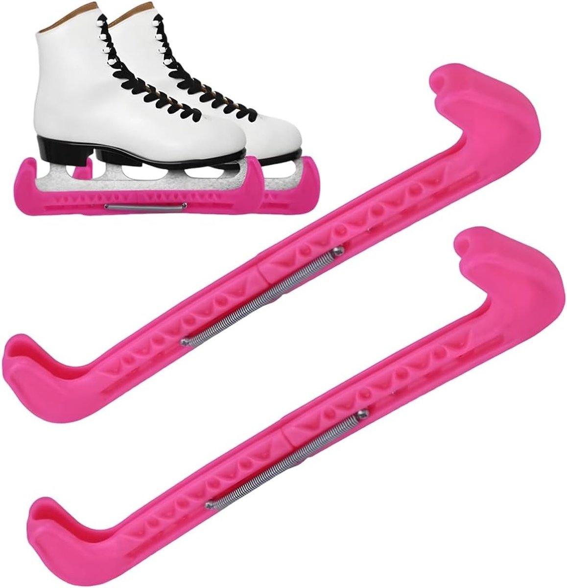 Verstelbare schaatsbeschermers met veermechanisme, ideaal voor figuurschaatsen, geschikt voor kinderen en volwassenen, roze kleur
