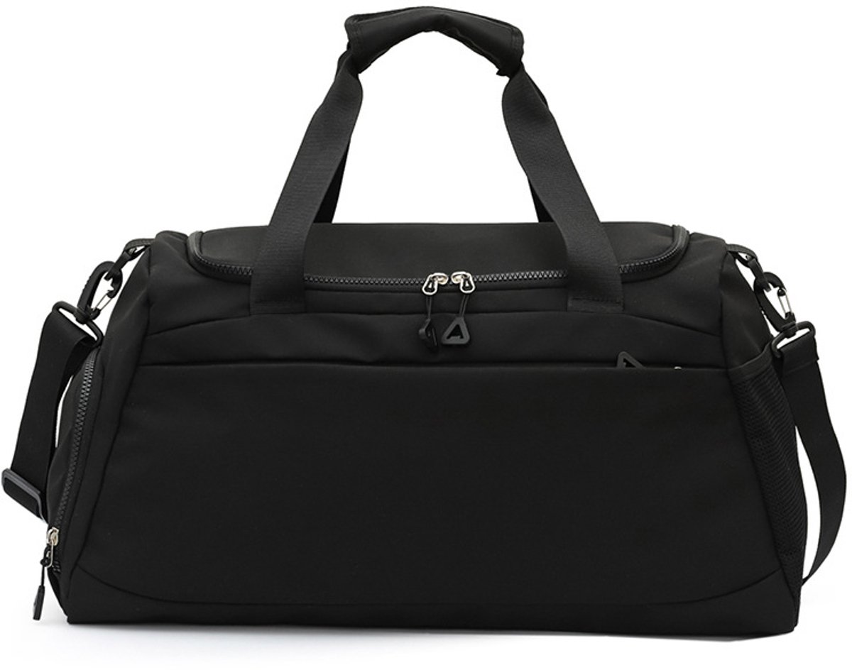 Deze zwarte sporttas heeft aparte vakken voor natte en droge spullen en een apart schoenenvak Hij kan gebruikt worden als trainingstas draagtas reistas of ruime unisex zwemtas (50x23x27 cm)