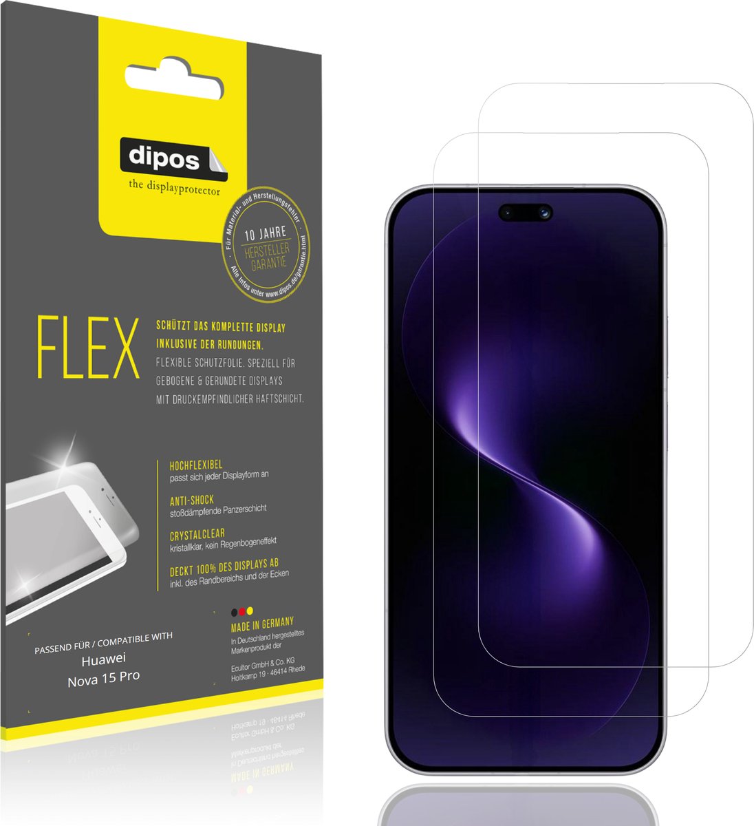 dipos – 2x Beschermfolie geschikt voor Huawei Nova 15 Pro | 3D Full Cover Screenprotector | 100% Passend