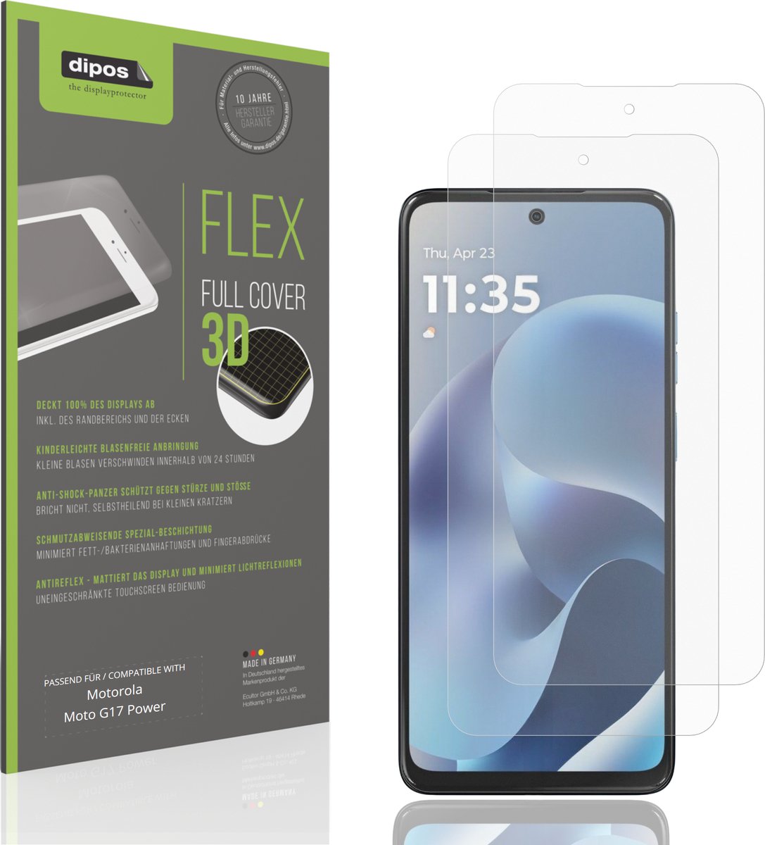 dipos FLEX – 2x Matte Screenprotector geschikt voor Motorola Moto G17 Power | Volledige Schermbescherming | Case-Friendly