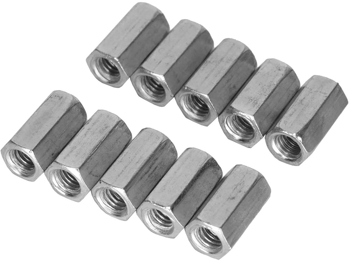 Set van 10 M6 Gegalvaniseerde Zeskantmoeren en Draadstangen voor Mechanische Toepassingen, 18mm Geschikt voor Reparatie en Assemblage