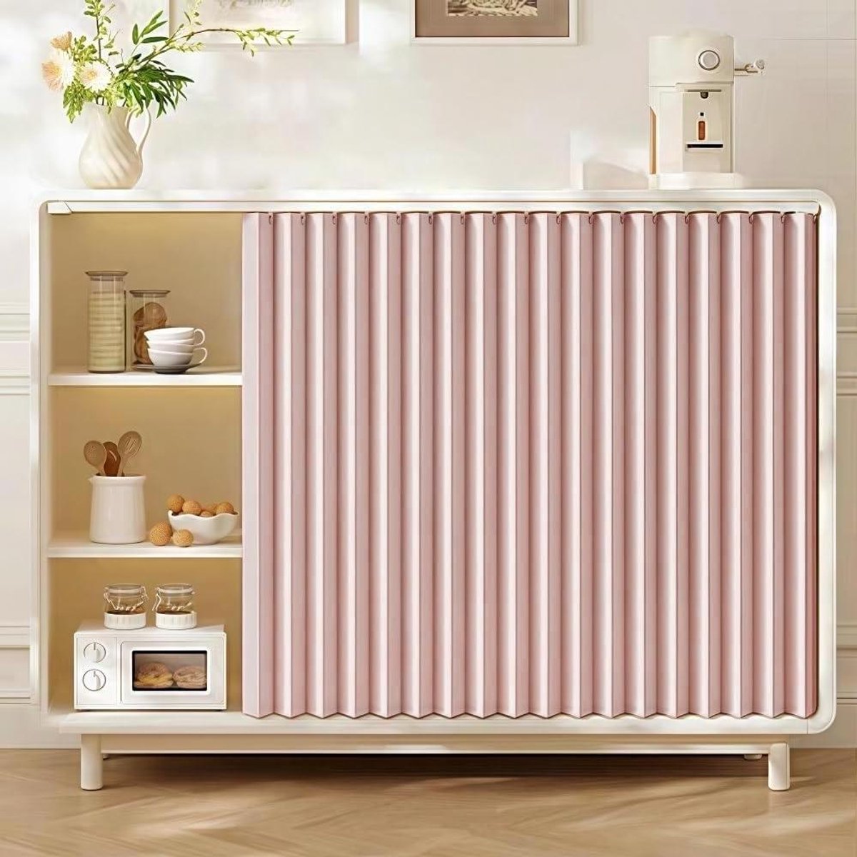 Keukenplank stofgordijn - Opvouwbaar gordijn - Kasten organiseren - Linnenachtige stof - 160 x 70 cm - Roze