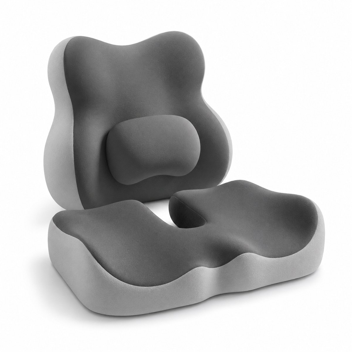 Gloovon® Ergonomisch Zitkussen & Rugsteun - Drukverlagend Traagschuim - Orthopedisch voor Bureaustoel - Antraciet - 2-delige set