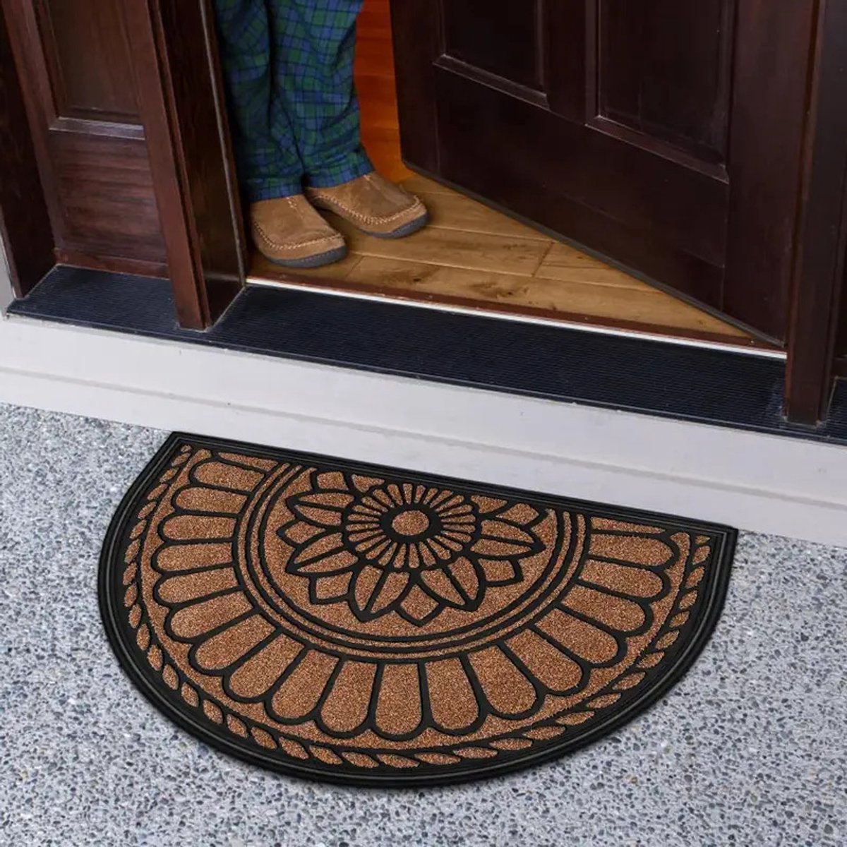 Halfrond-Buiten Antislip Wasbaar Deurmat-Regen-Outdoor-Deurmat binnen-Donkergrijs-Droogloopmat-40*60cm - schoonloopmat - buiten - hal - balkon
