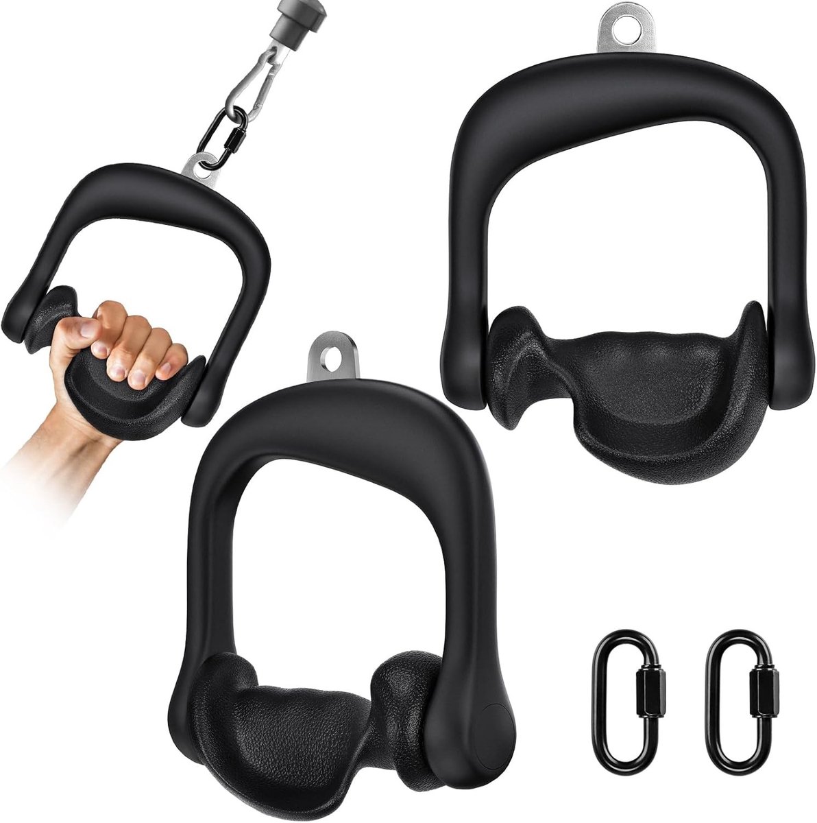 Gym Handvatten voor Kabelmachines - 2 Stuks Triceps Pulley Grip D-Handvat voor Fitness, Oefenbanden en Krachttraining met Carabiner en Ergonomisch Ontwerp