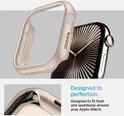 Collage van een starlight Apple Watch hoesje en detailshots van de hoes.