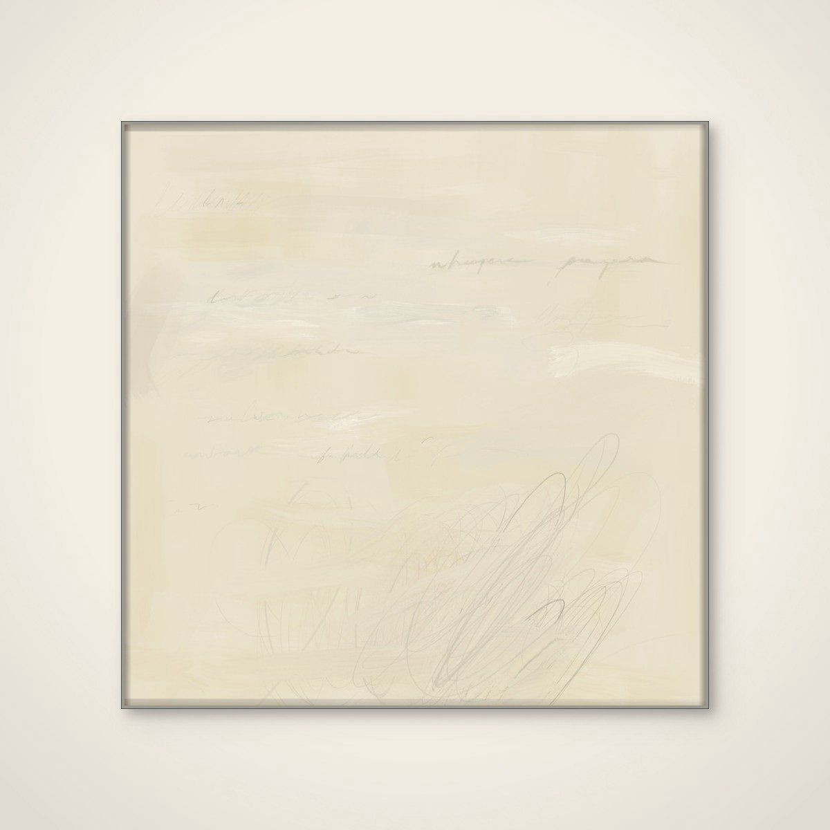Akoestisch schilderij - 80 x 80 cm - Faded Abstract Writing van James Zamora - Abstracte wanddecoratie - zilver textielframe