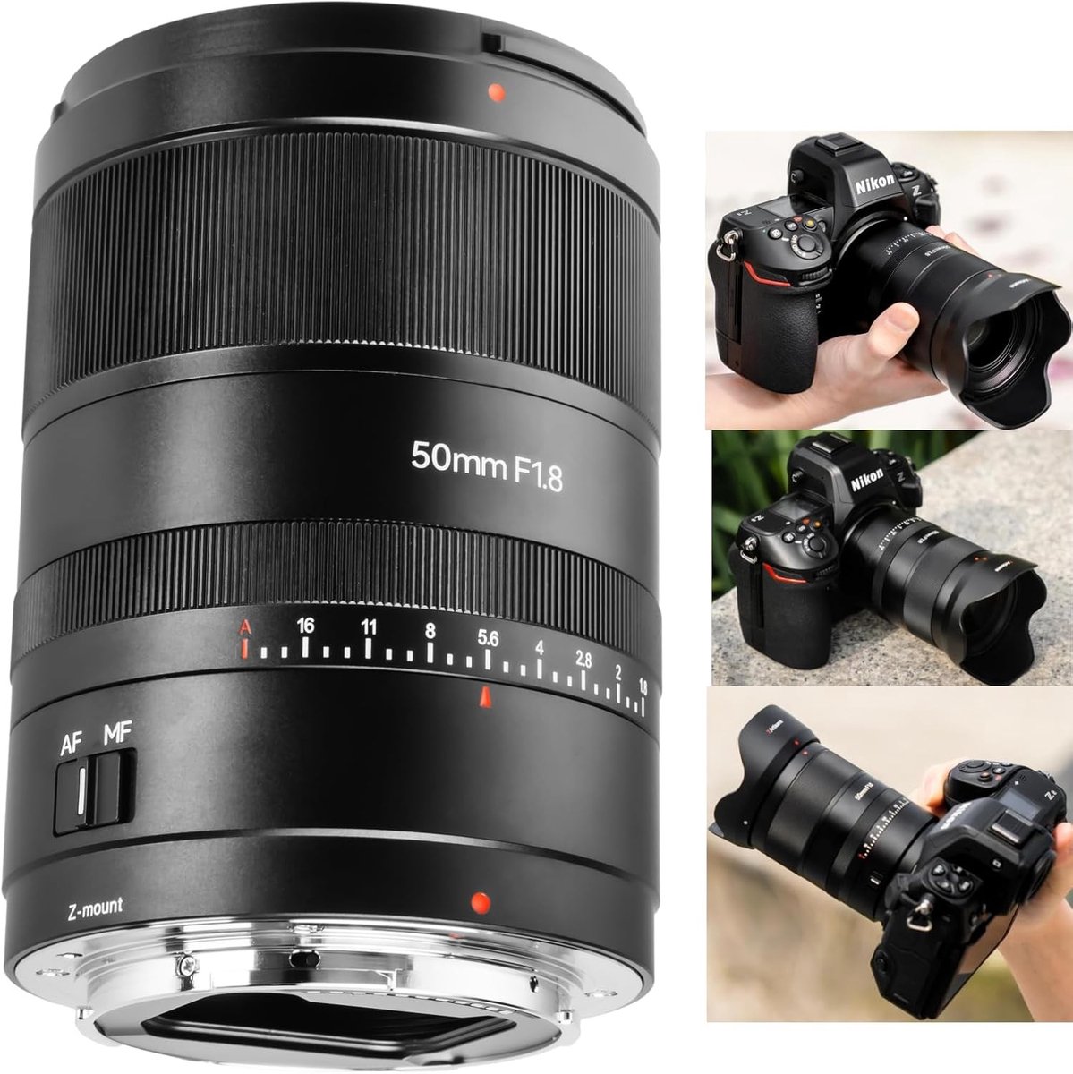 50mm F1.8 STM lens voor full-frame mirrorless camera's, geschikt voor NZ mount modellen zoals ZFC, Z50, Z5, Z6, Z7 en ondersteunt oogdetectie en gezichtsherkenning.