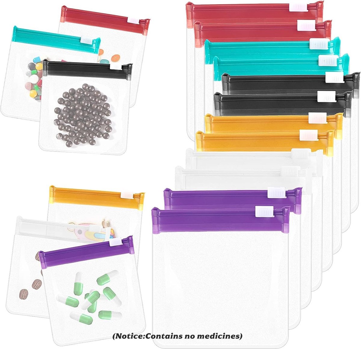 Herbruikbare pillenzakjes met ritssluiting - 14 stuks - Opbergzakjes met schuifsluiting - Kleine draagbare pillenzakjes - Reizen plastic pillenzakjes met schuifsluiting - Voor pillen en kleine spullen (Bevat geen medicijnen)