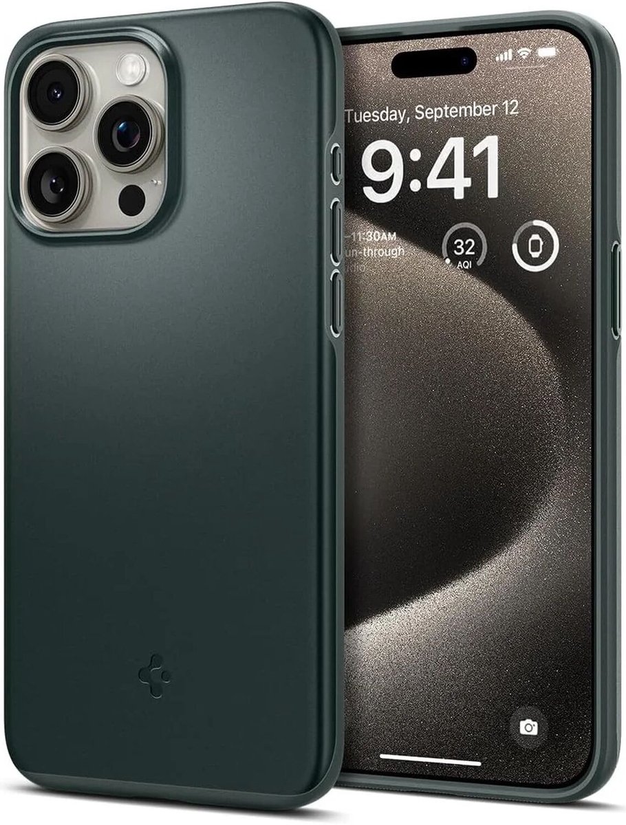 Spigen Thin Fit Hoesje Geschikt voor Apple iPhone 15 Pro Max - Back Cover Groen