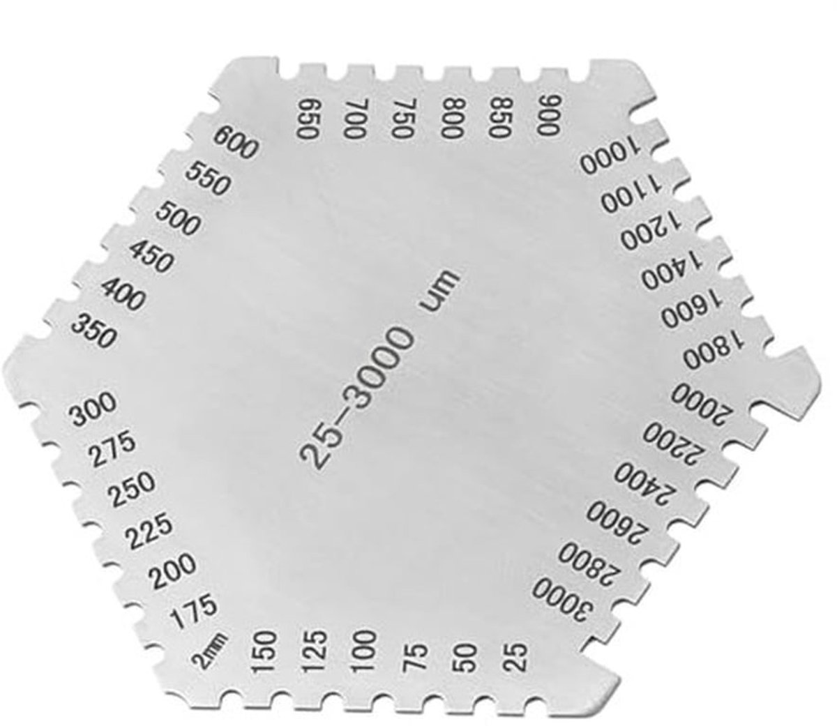 RVS E112, kam met hoge natte film 25 3000um E112 HEX-nauwkeurige dikte voelermaat 25~3000um schaal voor verfmeting