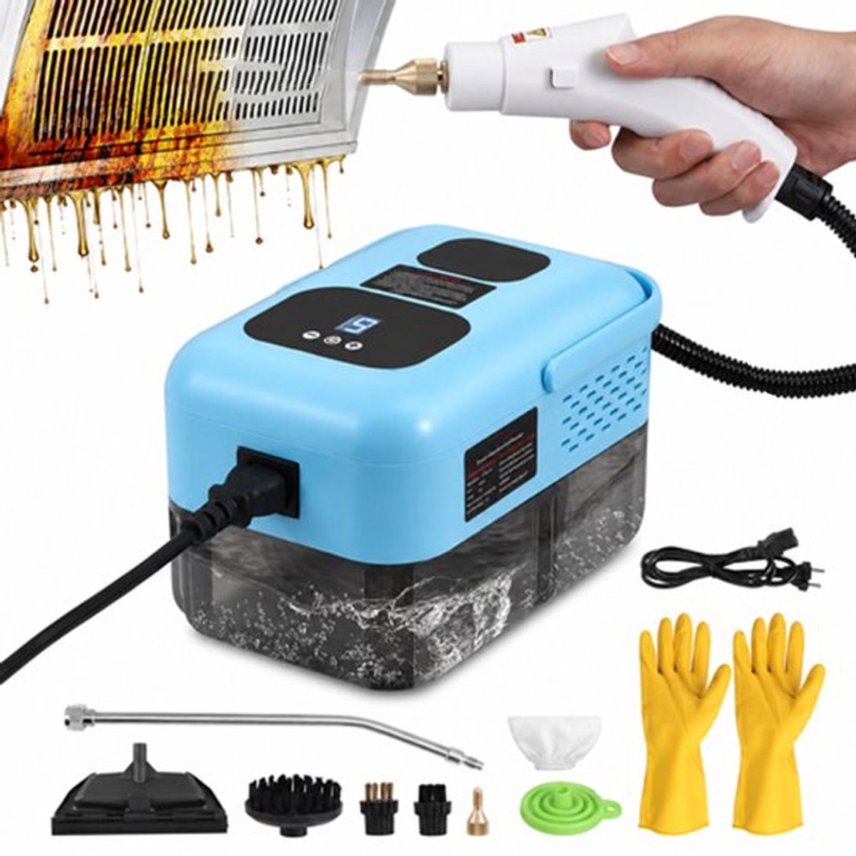 VHV - Stoomreiniger - Handstoomreiniger - Elektrische stoomreiniger - Krachtig 2500W - Met 6 opzetborstels - Voor badkamer, meubels en keuken - Diepe reiniging - Blauw