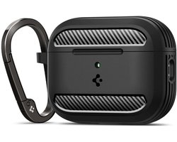 Spigen Hoesje Geschikt voor Apple AirPods Pro 3 (2025) - Rugged Armor Case - Karabijnhaak - Matte Zwart