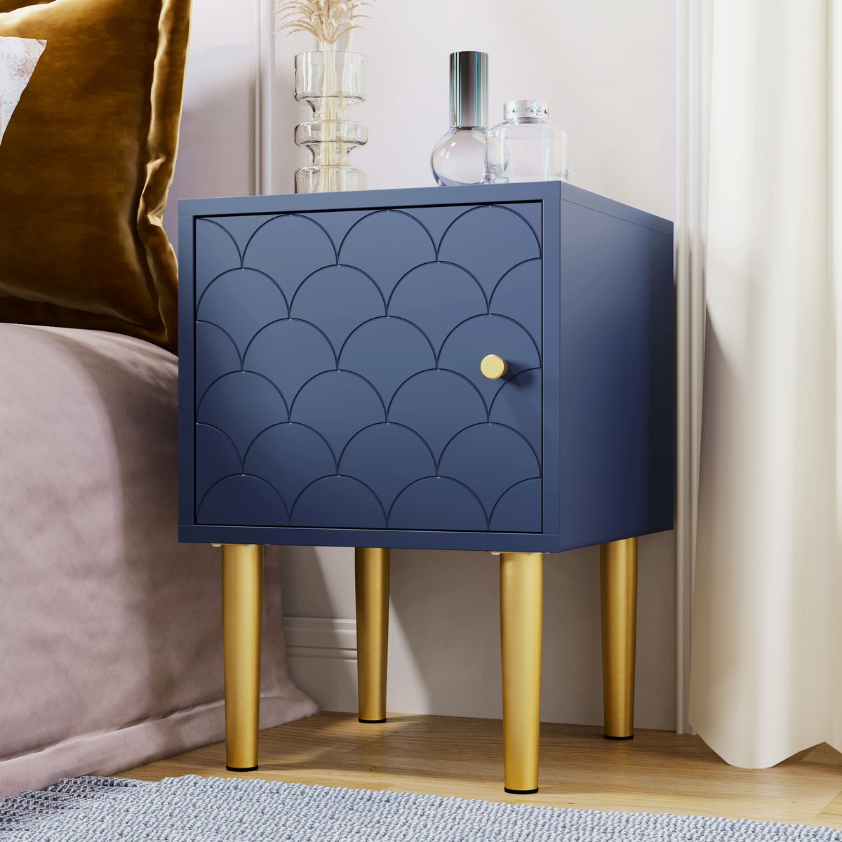 MODFU - Nachtkastje - Marineblauw - Spaanplaat - Metaal