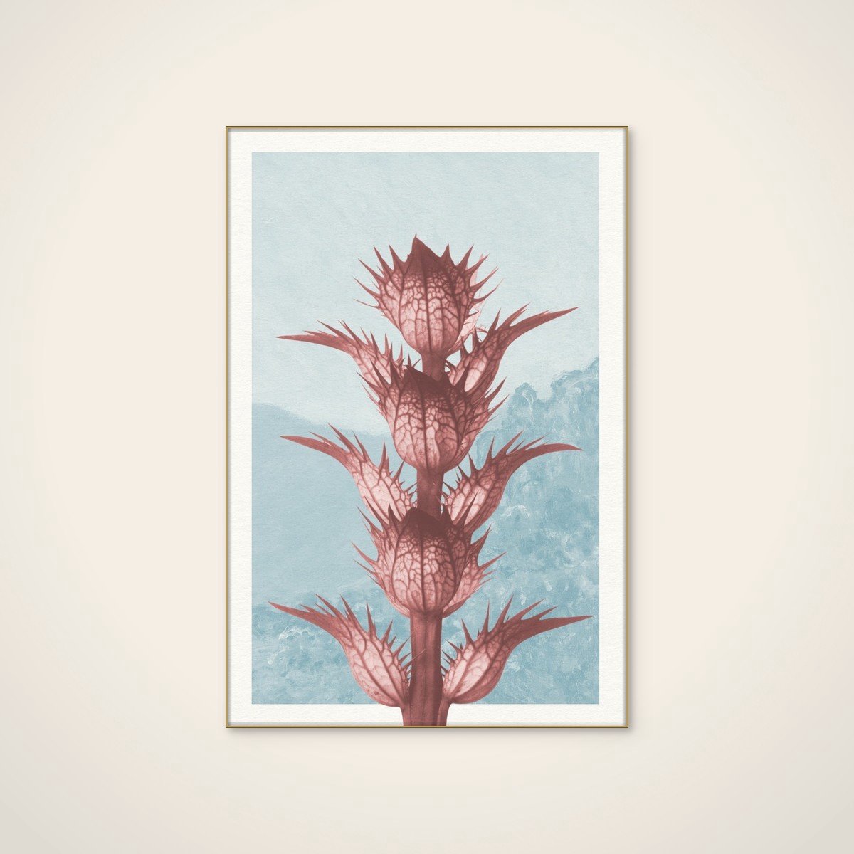 Akoestisch schilderij - 60 x 90 cm - Ethereal Thistle Bloom van Wild Violets - Botanische wanddecoratie - goud textielframe