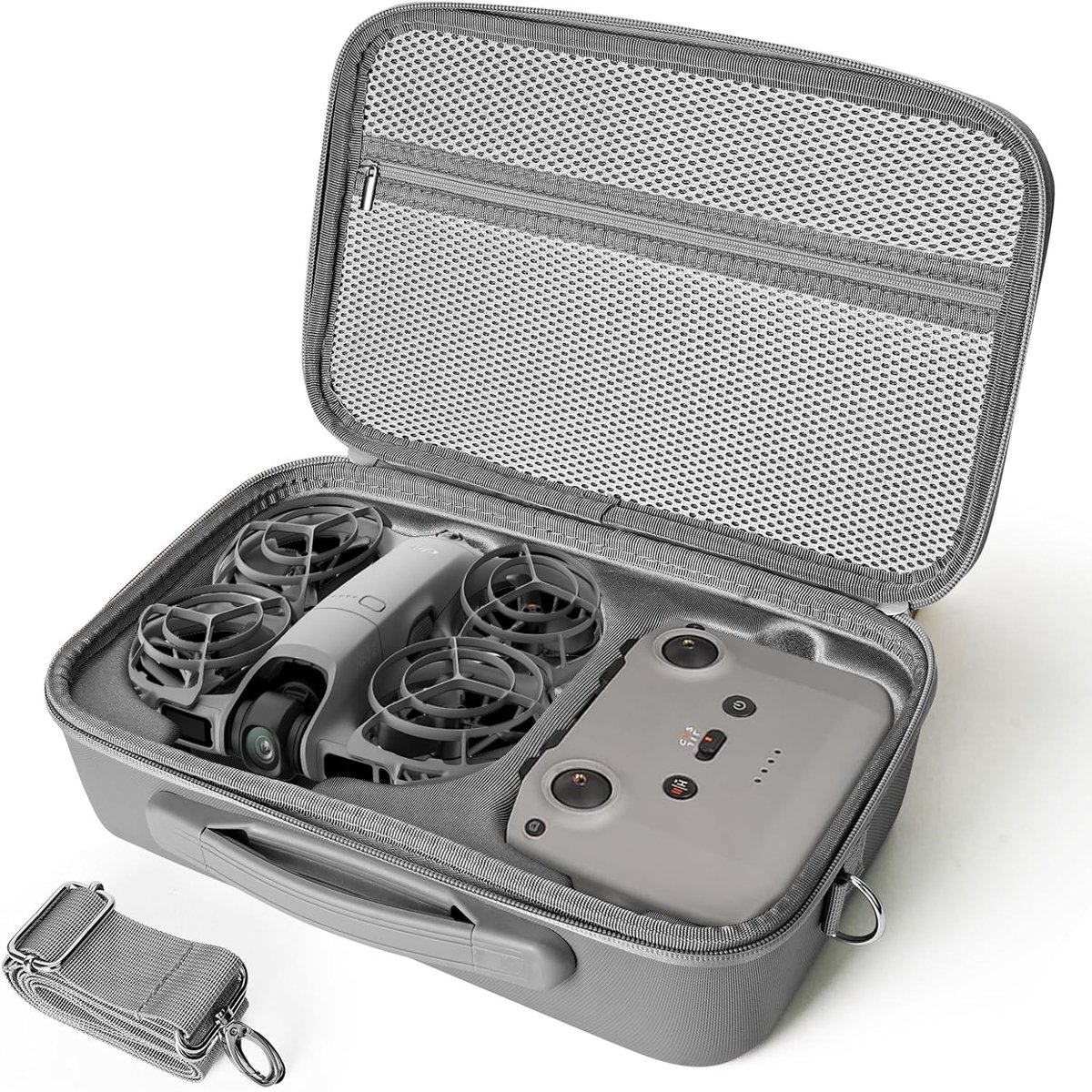 Draagbare PU leren tas voor drone accessoires, geschikt voor RC-N3/N controller, batterij en oplader, ideaal voor DJI NEO 2 Fly More Combo (Grijs)