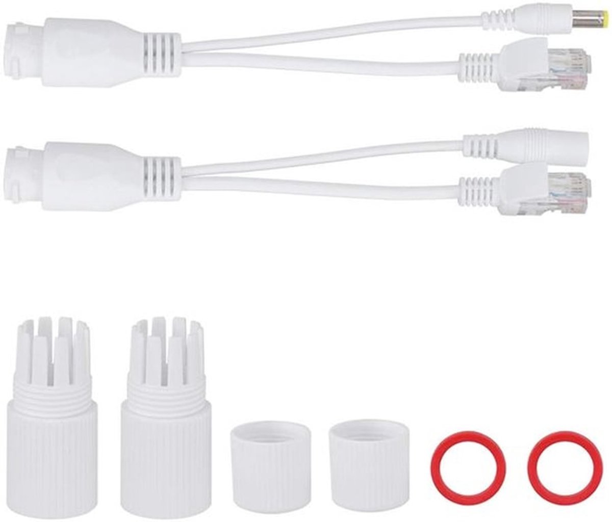 12V PoE-splitter, PoE-injector, PoE-adapter voor IP-camera's en WLAN-toegangspunten met een bereik van 40 meter, waterdichte ABS-behuizing, plug-and-play (wit)