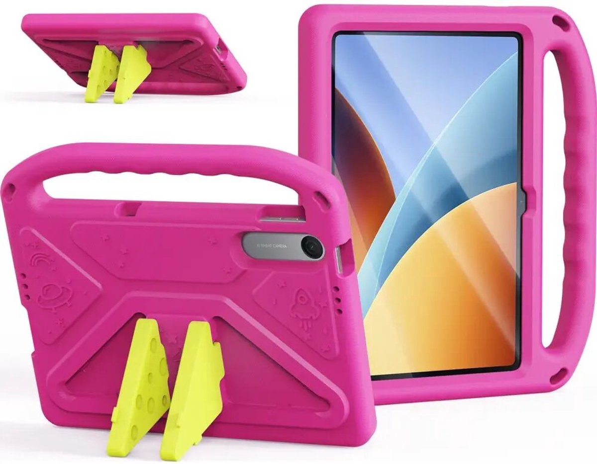 Dux Ducis PUFF Geschikt voor Xiaomi Redmi Pad 2 - Kinder Tablethoes - Kindvriendelijk met Handvat - Beschermhoes Kinderen - Shockproof met Standaard - Roze