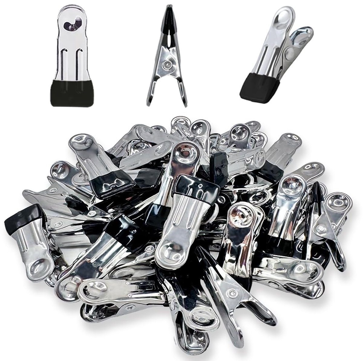 QTTVBTNA -Wasknijpers - Set van 30 - Roestvrijstalen Knijpers - Zwart, roestvrij, waterbestendig, windbestendig - Sterke veer, antislip rubberen coating - Multifunctioneel voor kleding, handdoeken, snacks en foto's - Voor thuis en reis