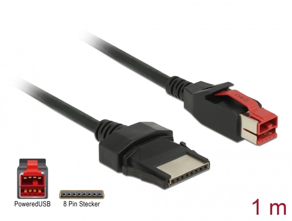 Image of Delock PoweredUSB cable male 24 V > 8 pin male 1 m for POS printers and terminals