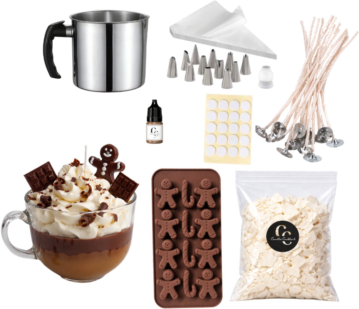 DIY Warme Chocolademelk Kaars Maken Set - Zelf Hot Chocolate Kaars Maken Incl. Smeltkan - Complete Hobbyset - Candle Cocktail®