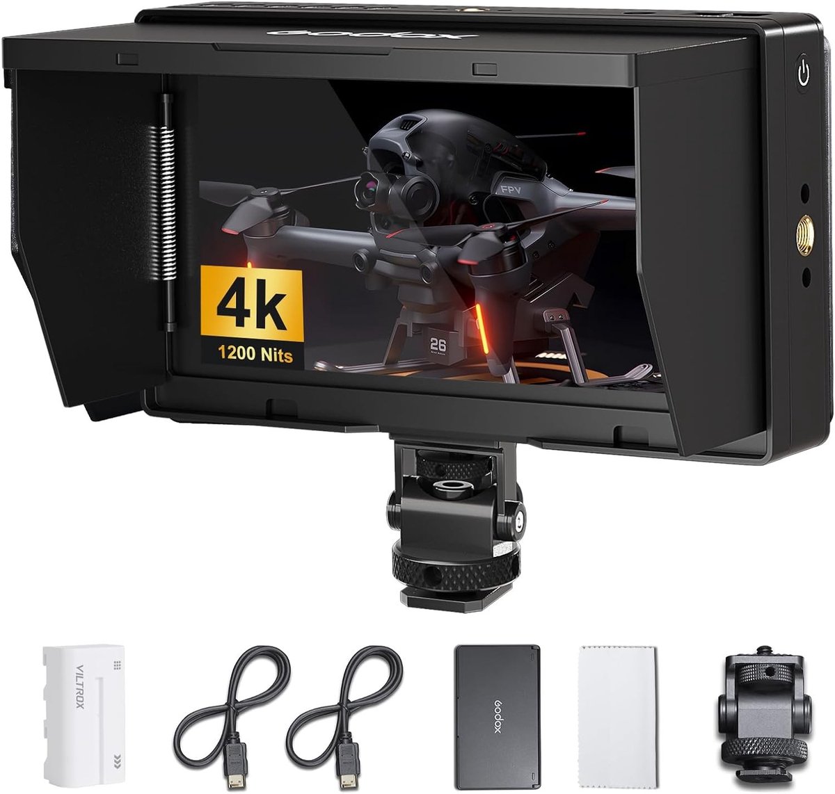 5.5 Inch Touch Screen 4K Camera Video Monitor - 1920 x 1080 HDMI, 410nit Helderheid, 3D LUT, Inclusief NP-F550 Accu en Zonnescherm voor DSLR en SLR Camera's