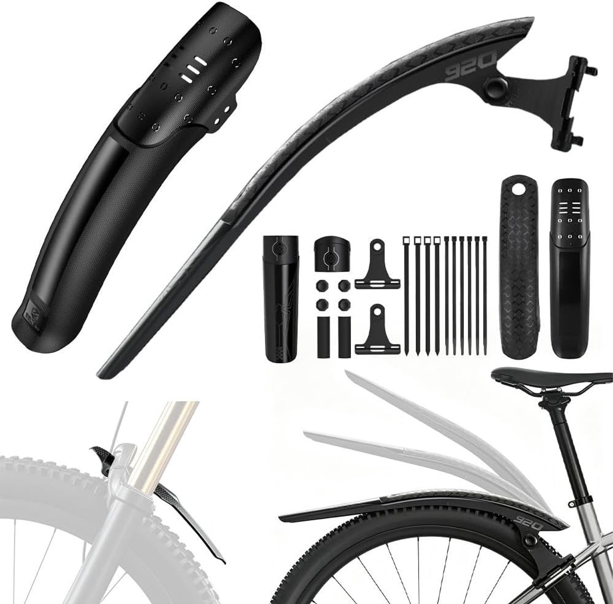 Set van 2 Fietspads voor Mountainbikes, Voor- en Achtermodderbescherming, Verwijderbare Mudguards voor 24-29 Inch Fietsen, Duurzaam en Lichtgewicht