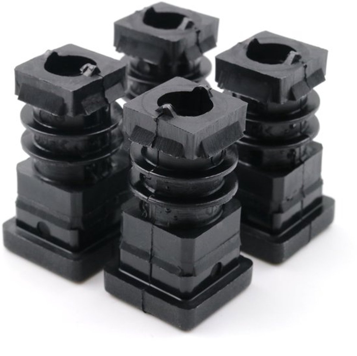 4x Schroefdraadstop Vierkante Buisstoppen 20x20 mm M8 - Robuust Polyamide en Verzinkt Staal