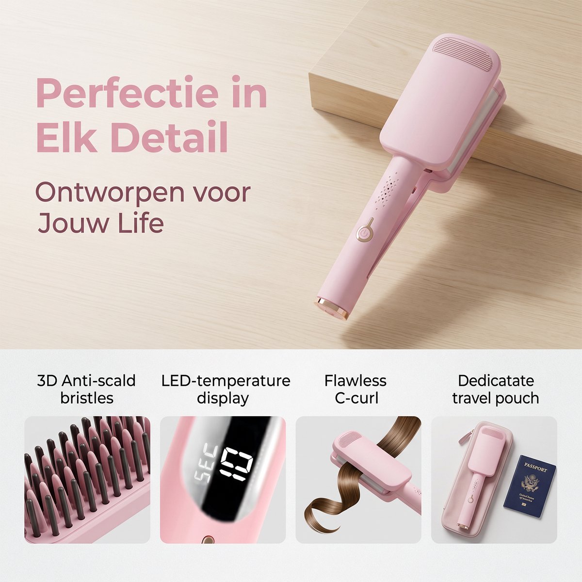 carmdering - Wafeltang Haar - 32 mm Krultang met 3 Barrels - Wafeltang - Wave Krultang voor Beach Waves en Grote Golven - Keramische Haarkruller met 4 Temperatuurstanden 160-220°C thumbnail 3