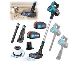 Draadloze Staafstofzuiger 30kPa zuigkracht | 2 stuks 18‑21V accu’s, 375W borstelloze motor, lichte stofzuiger met meerdere opzetstukken en wasbare HEPA‑filters voor thuis en auto