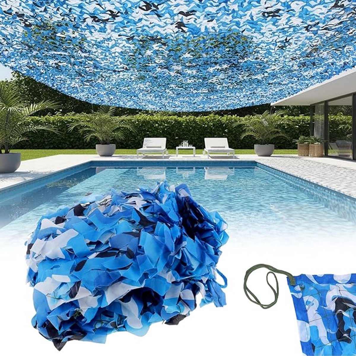 Camouflage zonneschermnet - Tuin Schaduwnet - Schaduwdoek - Camouflagenet - Camonet - Tuinnet - zonnescherm voor balkons, binnenplaatsen, daken, tenten - blauw - 3 x 2 m
