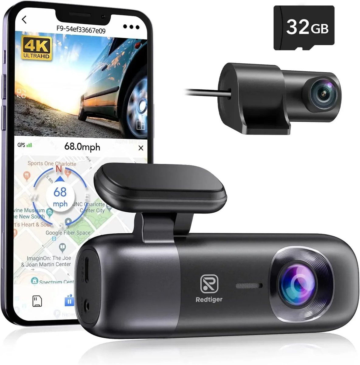 Evaux Boutique Dashcam - Dashcam voor auto - Dashcam voor auto voor en achter - nahtzicht - incl. app besturing - 4K display - incl 32GB kaart - Wifi en GPS - werkt ook wanneer je voertuig stilstaat
