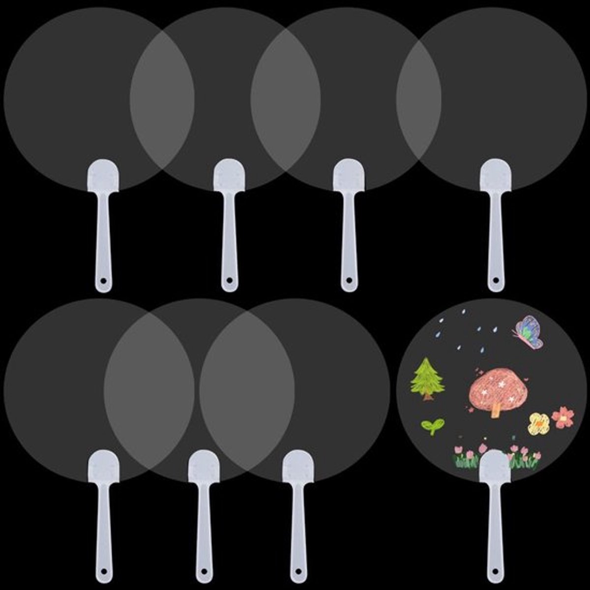 12 stuks plastic handwaaiers, doorzichtige ronde, blanco zakwaaiers, Chinese stijl schilderversiering met handvat voor doe-het-zelf-knutselen, zomerdecoraties en dansen