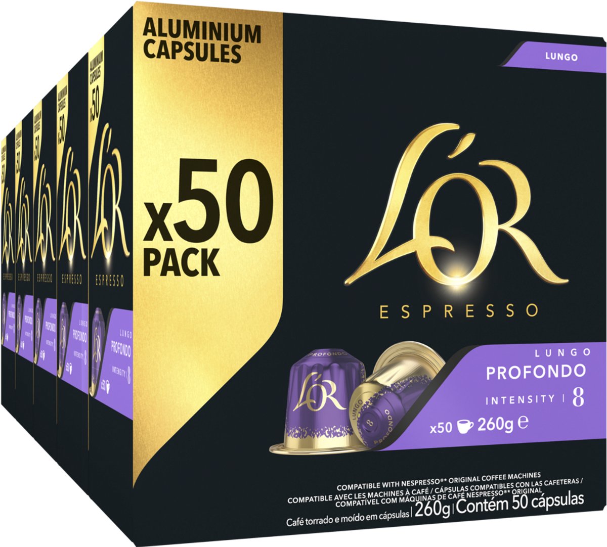 L'OR Lungo Profondo Koffiecups - Intensiteit 8/12 - 5 x 50 capsules