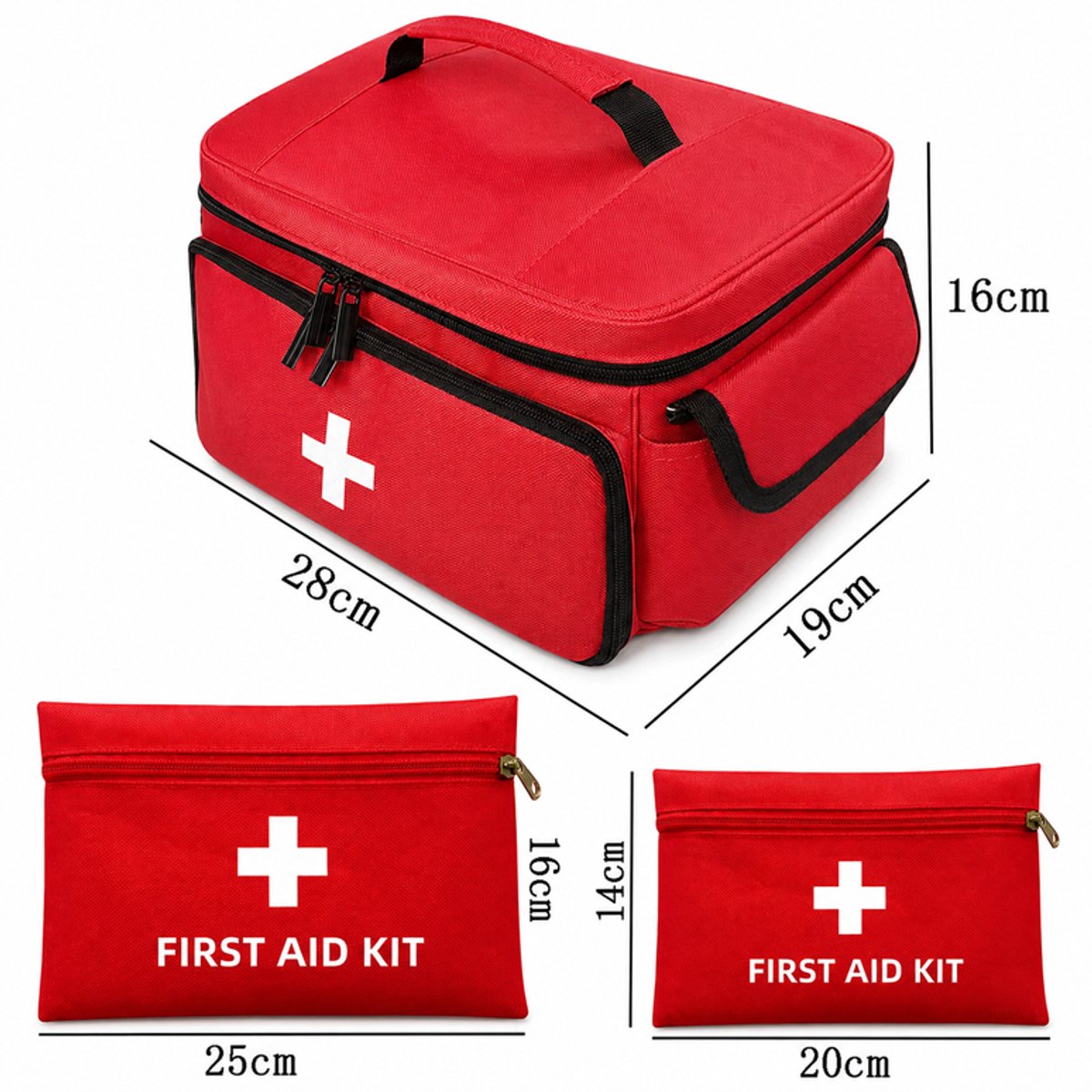 OUYLAF EHBO tas set 3 stuks - ehbo tas leeg - ehbo kit -ehbo koffer - verbanddoos - Grote EHBO‑tas - Rood - 28x19x16cm - Ontwerp met meerdere compartimenten - Met PVC‑voering - geen medicijnen inbegrepen - Geschikt voor auto, thuis, kantoor en buiten – foto 2