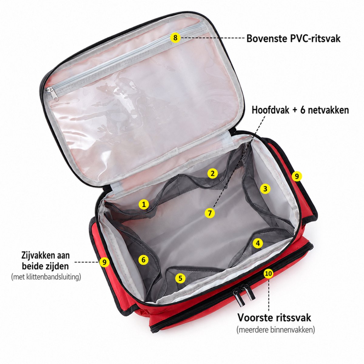 OUYLAF EHBO tas set 3 stuks - ehbo tas leeg - ehbo kit -ehbo koffer - verbanddoos - Grote EHBO‑tas - Rood - 28x19x16cm - Ontwerp met meerdere compartimenten - Met PVC‑voering - geen medicijnen inbegrepen - Geschikt voor auto, thuis, kantoor en buiten – foto 8