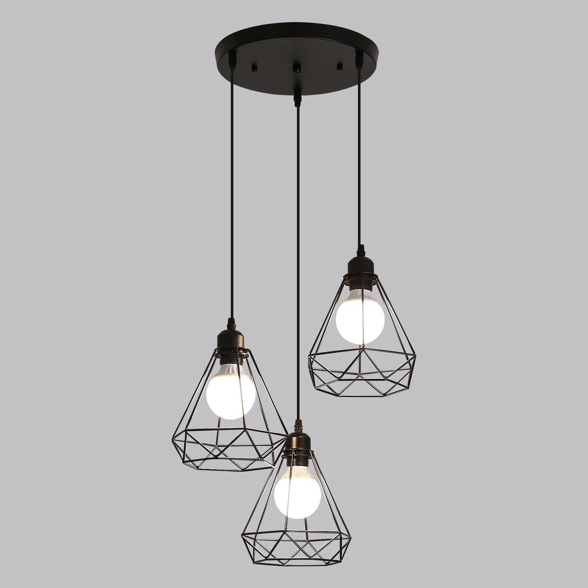 Riserva Industriële Hanglamp 3-Lichts - E27 - Max 60W - Zwart - Metalen Hanglamp voor Woonkamer, Eetkamer, Keuken en Slaapkamer